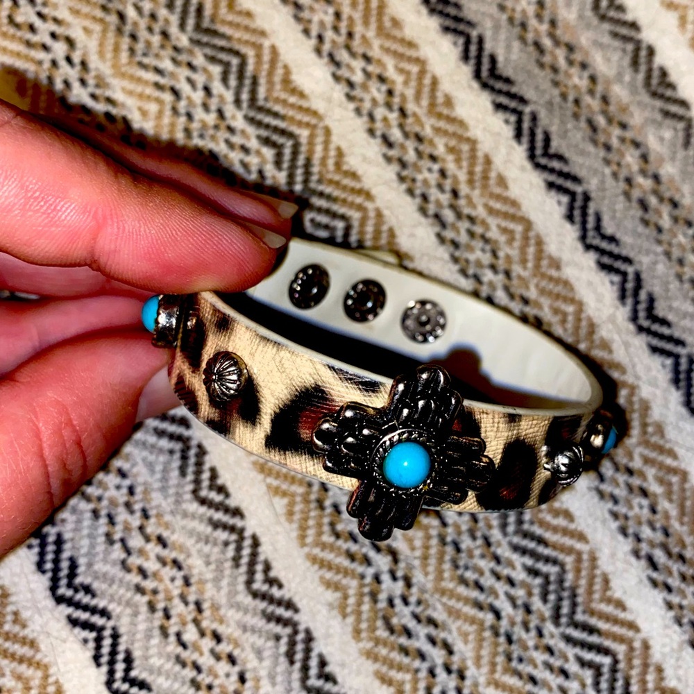 Faux Turqoise and Leopard Print Cuff
